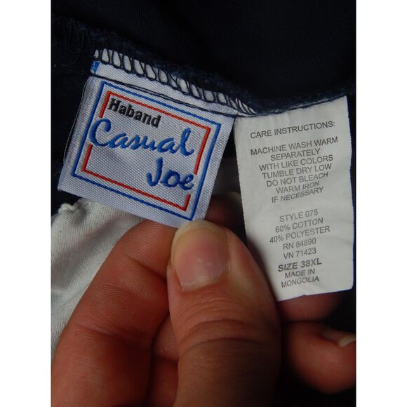 CASUAL JOE men's 38 XL solid navy blue poplin elastic waistband pants - Picture 2 of 5